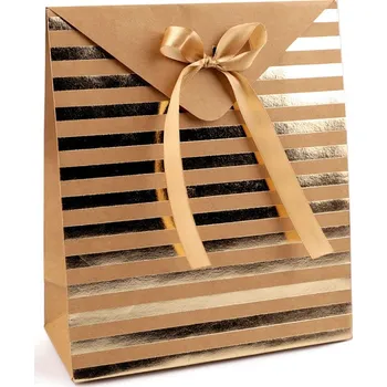 Dárková krabička s mašlí, střední, 2 hnědá přírodní proužky