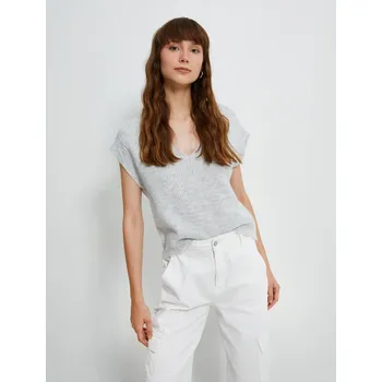 Dámský svetr Koton Výstřih do V Svetr Pletený Žebrovaný Koton šedá 2449100