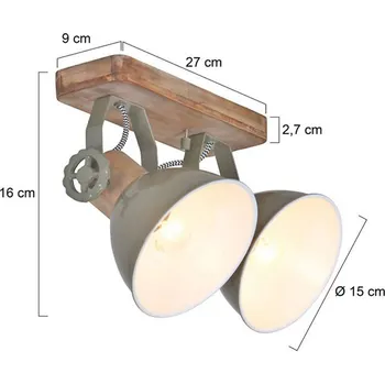 Bodové svítidlo Steinhauer Stropní bodové světlo Gearwood, zelené, 2-bodové, kov, dřevo, E27 zelená, světlé dřevo 2 x 40 W - Doprava zdarma