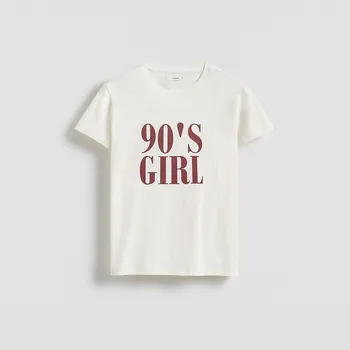 Dámské oblečení Reserved - Bavlněné tričko s potiskem - krémová - WU870-01X - WU870-01X-L