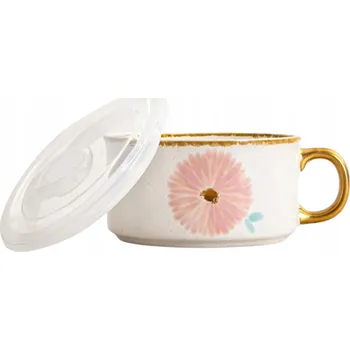 Servírovací nádoba MEREN s růžovým květem a zlatým uchem 0,6 l HOMLA