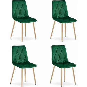 Jídelní židle Set čtyř jídelních židlí LIBRA sametové tmavě zelené / dřevěné nohy (4 ks)
