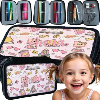 Penál ŠKOLNÍ PENÁL S VYBAVENÍM DO ŠKOLY RŮŽOVÝ PRO DĚTI