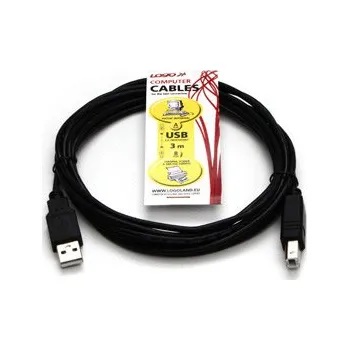 Datový kabel Logo USB kabel (2.0), USB A samec - USB B samec, 3m, černý
