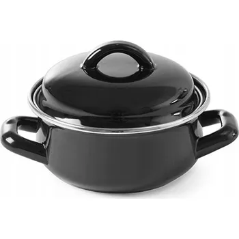 Hrnec HRNEC NA POLÉVKU OMÁČKY KASTROL ČERNÝ S POKLICÍ 0.6L SMALTOVANÝ NA PLYN HENDI