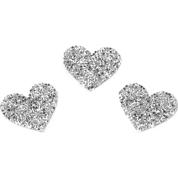 Galanterie Nažehlovací srdce s kamínky, barva 1 stříbrná