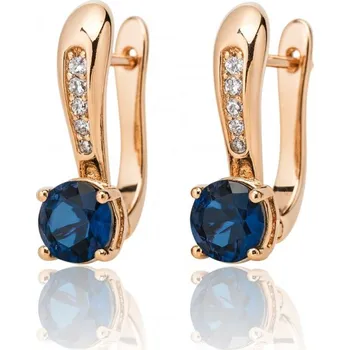 Náušnice Flamenco Mystique Náušnice z nerezové oceli pokovené 14k zlatem s modrým kubickým zirkonem KST3496