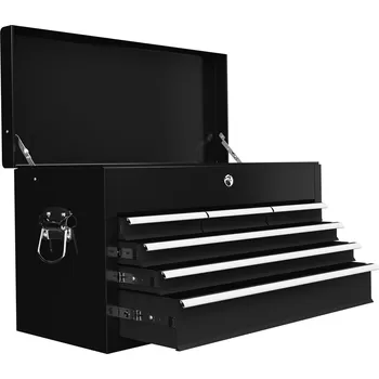 HOMCOM Box na nářadí, kufr na nářadí bez nářadí, se 6 zásuvkami, zámek, box na nářadí s rukojetí, box na nářadí, ocel, černý, 60 x 26 x 34 cm