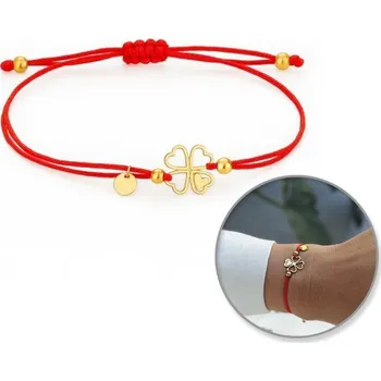 Náramek Flamenco Mystique Pozlacený chirurgický ocelový náramek CLOVER, červený na provázku BST1553