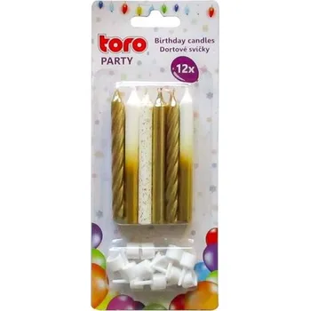 Svíčka Dortová svíčka s podstavcem TORO 7,5cm 12+12ks zlatá