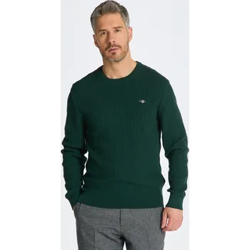 Pánský svetr SVETR GANT COTTON TEXTURE C-NECK TARTAN GREEN