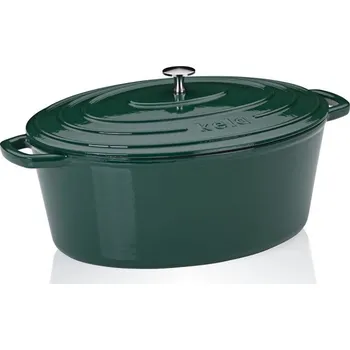 pekáč KELA Pekáč litinový s poklicí Calido oválný smaragdově zelená 36x29x15cm 9,3l KL-12903