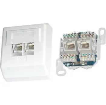 Síťový konektor XtendLan Zásuvka 2x RJ-45, Cat5e, nestíněná, na zeď, šikmý vývod, narážecí LSA