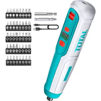 Šroubovák AKU mini, 4V, USB nabíjení, sada bitů TOTAL-TOOLS