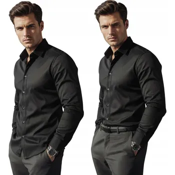 Pánská košile Pánská košile elegantní slim fit s dlouhým rukávem černá DX2599 - M