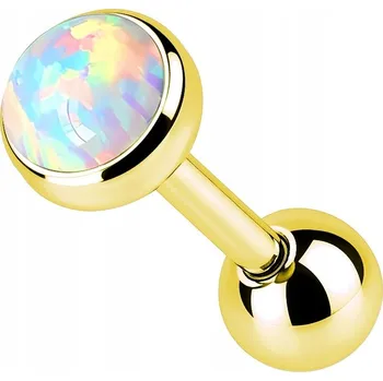 Piercing Zlatý piercing do ucha s bílým opálem 1,2/6/3