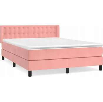 Postel Kontinentální postel s matrací 203x147x78/88 cm, růžová, sametová