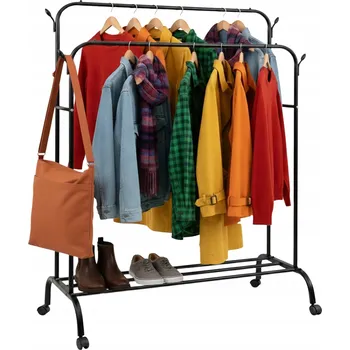 Věšák Stojanový věšák na kolečkách ČERNÝ Stojan na oblečení