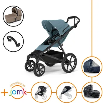 Kočárek Set 7v1 Thule Urban Glide 4-wheel Mid blue s magnetickou sponou + madlo + korbička Tinted Taupe + JOMK příslušenství