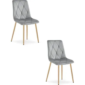 Jídelní židle Set dvou jídelních židlí LIBRA sametové, světle šedé / hnědé nohy (2 ks)