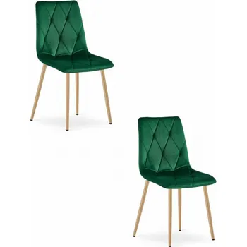 Jídelní židle Set dvou jídelních židlí LIBRA sametové tmavě zelené / dřevěné nohy (2 ks)