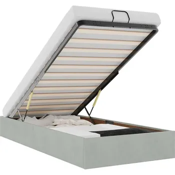 Postel Rám postele s úložným prostorem, otoman, světle šedá, 203 x 90 x 23,5 cm