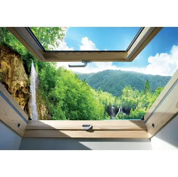 Fototapeta Fototapeta 3D VÝHLED OTEVŘENÝM OKNEM les 368x254