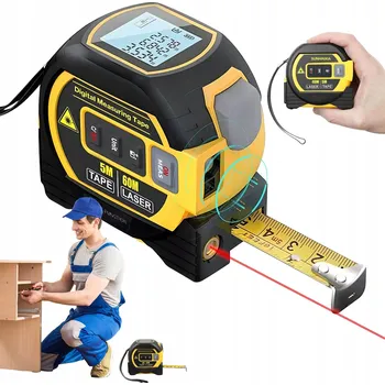 Měřící laser Laserový dálkoměr 60m, svinovací metr 500cm, vodováha 3v1 s LCD displejem