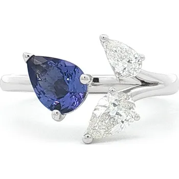 Prsten Prsten z bílého zlata s tanzanitem a diamanty ve tvaru kapky