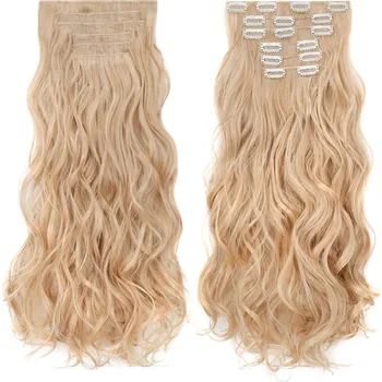 Příčesek 6 pramenů clip in vlasů blond kudrnaté vlasy CLIP 50 cm jako PŘIROZENÉ