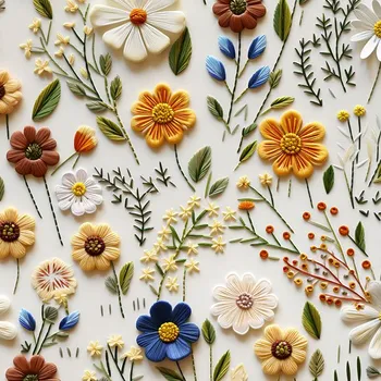 Zbytek - Umělé hedvábí se sametovým leskem imitace výšivky světlé 6