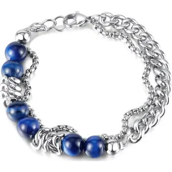 Oblečení a móda Dvojitý náramek z nerezové oceli Tigrie Oko 18cm Stříbrný