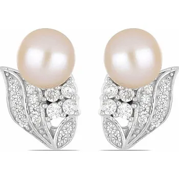 Náušnice Náušnice stříbrné s růžovou perlou a zirkony Ag 925 08428 PP 1,5 cm, 5,4 g