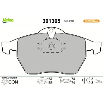 Brzdová destička Sada brzdových destiček, kotoučová brzda VALEO 301305