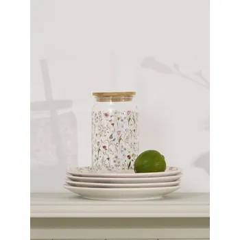 Sinsay - Skleněný hrnek s květy, víčkem a brčkem - vícebarevná - 177HD-MLC - 177HD-MLC-ONE