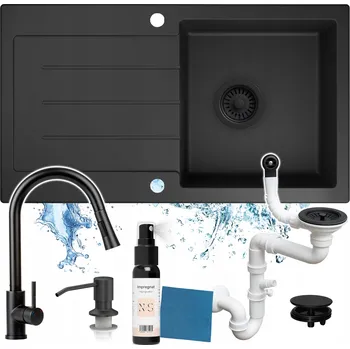 Granitový dřez Jednokomorový granitový dřez Lavello Fin 1.0 černý