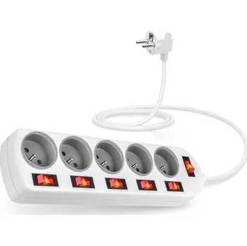 elektrický kabel CONNECT IT prodlužovací kabel , 5 zásuvek, 2 m, s vypínači (bílá)