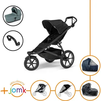 Kočárek Set 7v1 Thule Urban Glide 3 Black s magnetickou sponou + madlo + korbička Mid Blue + JOMK příslušenství