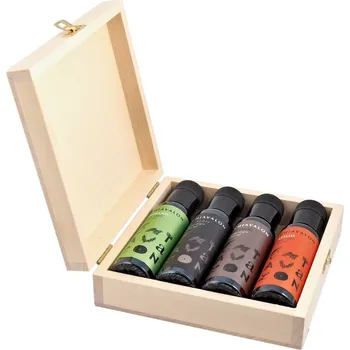 Dárkový potravinový koš Dárkové balení olivových olejů Chiavalon 4 x 100 ml v dřevěné kazetě