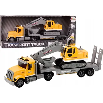 autíčko NÁKLAĎÁK AUTOPŘEPRAVNÍK LORA S PÁSOVÝM BAGREM HRAČKA SVĚTLA ZVUKY