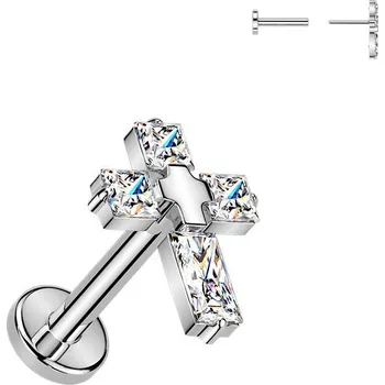 Módní doplněk Šperky4U Piercing do brady křížek - PUSH IN labreta TITAN - TIT1631