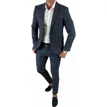 Pánský oblek Pánský oblek dvoudílný modrý jemná kostka DJG25 - 56