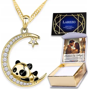 Náhrdelník Zlatý Náhrdelník Měsíc s Pandou Zvíře Přátelství Půlměsíc POTISK