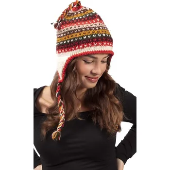 Čepice Vlněná čepice se střapci / bílo-oranžová