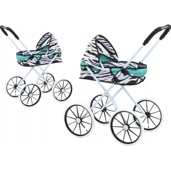 Kočárek pro panenku KOČÁREK PRO PANENKY KOČÁREK SKLÁDACÍ VELKÁ KOLA NASTAVITELNÝ ZEBRA TYRKYSOVÁ