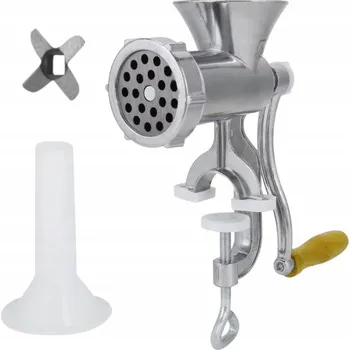 Kuchyňský mlýnek Ruční mlýnek na maso stříbrný se sítky a nástavci na klobásy