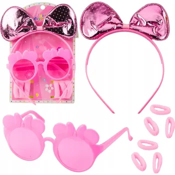 Čelenka KOSMETICKÁ SADA ČELENKA DO VLASŮ S MAŠLÍ, BRÝLE, GUMIČKY, SPONKY - RŮŽOVÁ