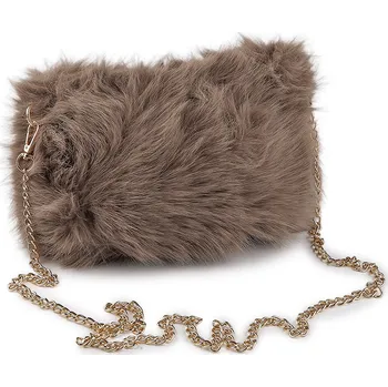Kabelka Kožešinová kabelka s kovovým řetízkem 24x19 cm, velké, 3 béžová