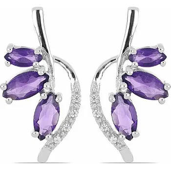 Náušnice Náušnice stříbrné s broušenými africkými ametysty a zirkony Ag 925 019520 AFAM 2,5 cm, 3,0 g