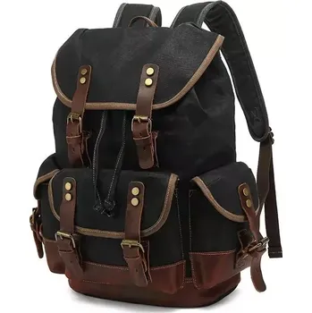 Městský batoh Canvasio outdoor kožený batoh Mountain Černý 25L